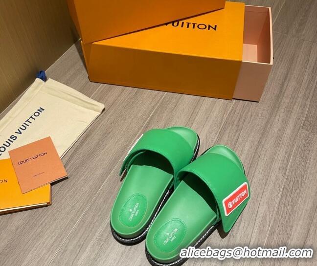 Charming Louis Vuitton Leather LV Sunset Flat Comfort Slide Sandals 061254 Green