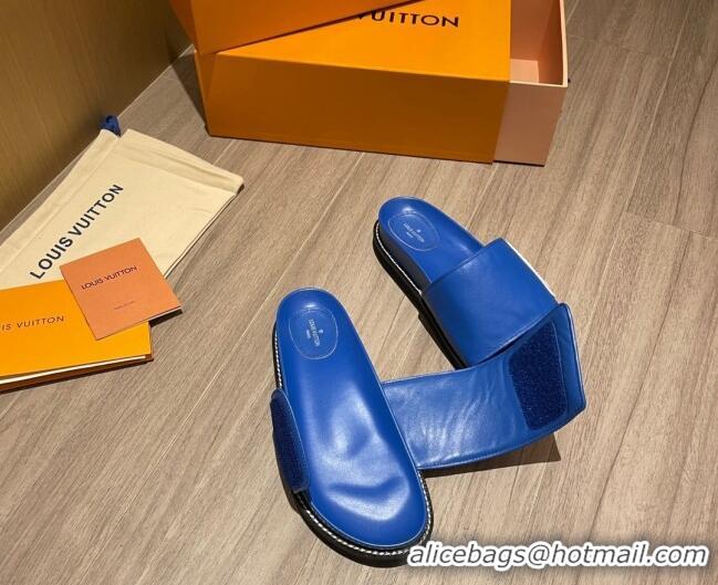 Low Cost Louis Vuitton Leather LV Sunset Flat Comfort Slide Sandals 061254 Blue