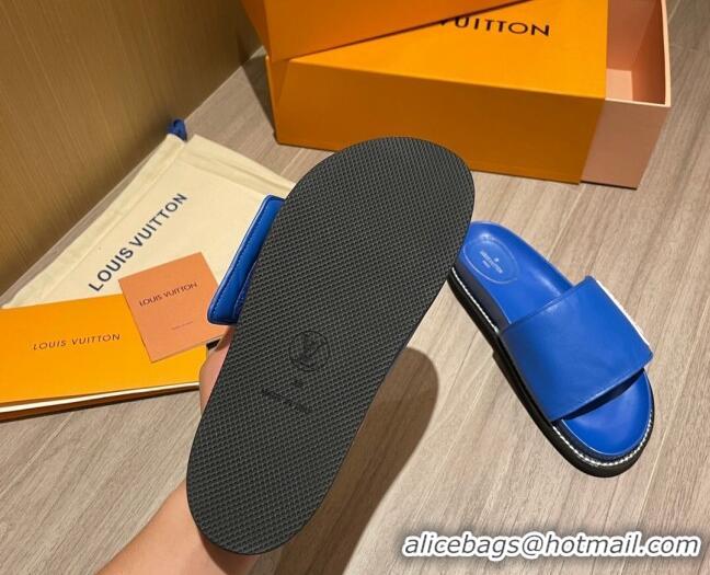 Low Cost Louis Vuitton Leather LV Sunset Flat Comfort Slide Sandals 061254 Blue