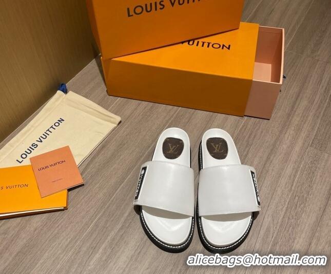 Sophisticated Louis Vuitton Leather LV Sunset Flat Comfort Slide Sandals 061254 White