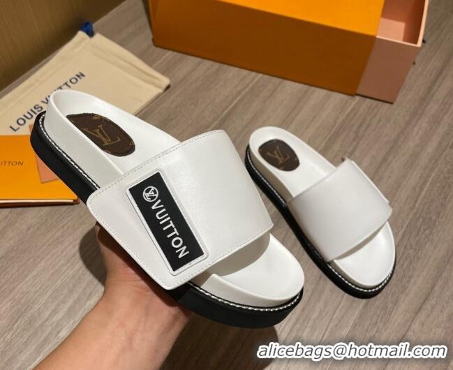 Sophisticated Louis Vuitton Leather LV Sunset Flat Comfort Slide Sandals 061254 White