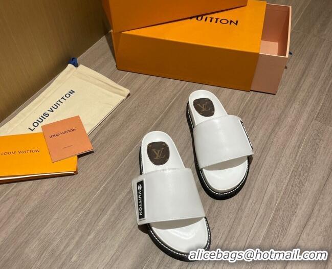 Sophisticated Louis Vuitton Leather LV Sunset Flat Comfort Slide Sandals 061254 White