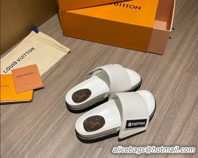 Sophisticated Louis Vuitton Leather LV Sunset Flat Comfort Slide Sandals 061254 White