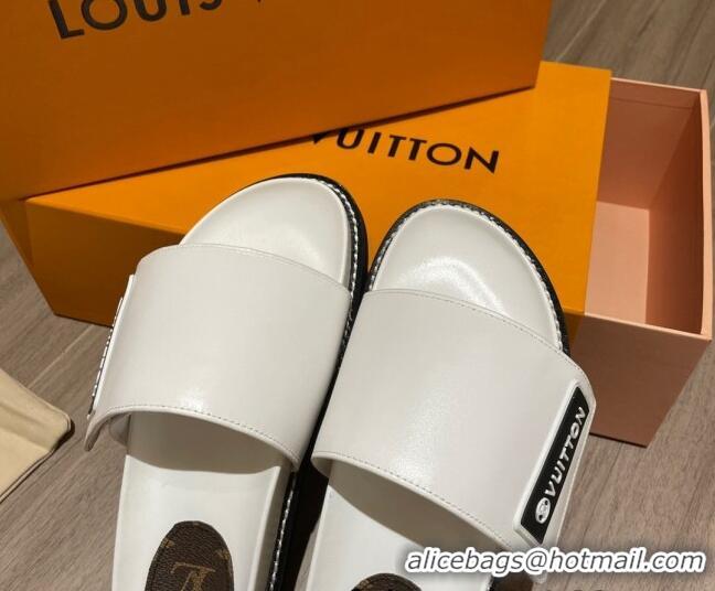 Sophisticated Louis Vuitton Leather LV Sunset Flat Comfort Slide Sandals 061254 White