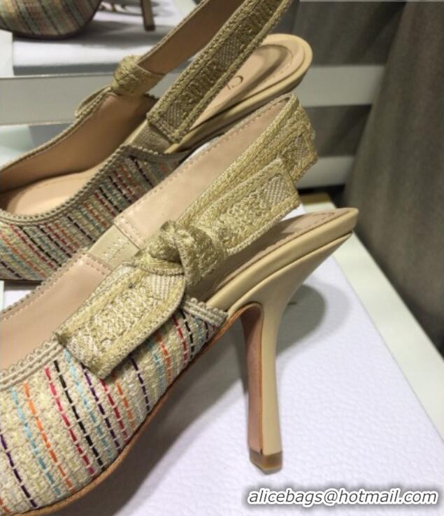 Duplicate Dior J'Adior Slingback Pumps 9.5cm in Multicolor Gold Metallic Thread Embroidered Cotton 042708