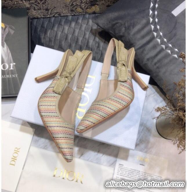 Duplicate Dior J'Adior Slingback Pumps 9.5cm in Multicolor Gold Metallic Thread Embroidered Cotton 042708