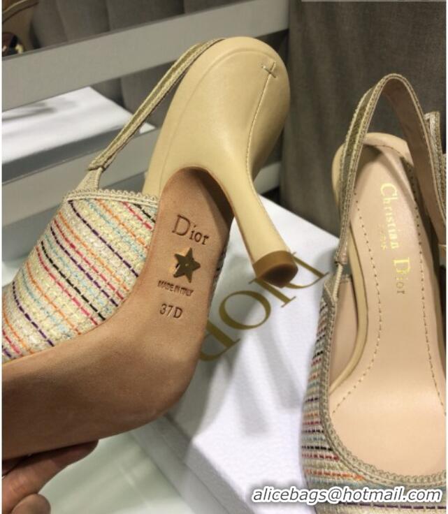 Duplicate Dior J'Adior Slingback Pumps 9.5cm in Multicolor Gold Metallic Thread Embroidered Cotton 042708