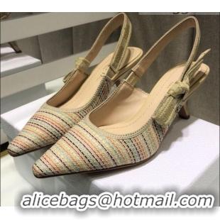 Shop Dior J'Adior Slingback Pumps 6.5cm in Multicolor Gold Metallic Thread Embroidered Cotton 042709