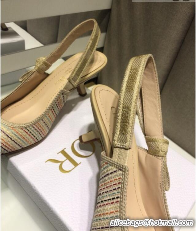 Shop Dior J'Adior Slingback Pumps 6.5cm in Multicolor Gold Metallic Thread Embroidered Cotton 042709