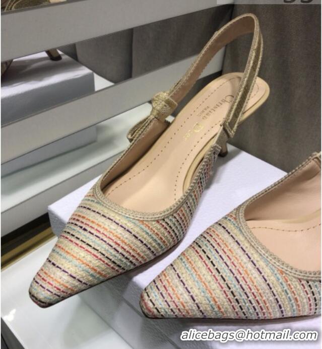 Shop Dior J'Adior Slingback Pumps 6.5cm in Multicolor Gold Metallic Thread Embroidered Cotton 042709