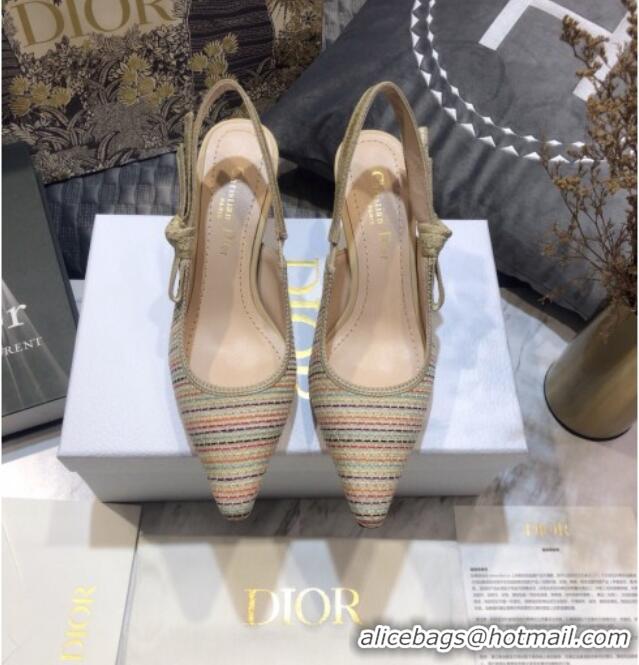 Shop Dior J'Adior Slingback Pumps 6.5cm in Multicolor Gold Metallic Thread Embroidered Cotton 042709