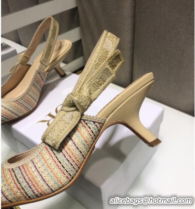 Shop Dior J'Adior Slingback Pumps 6.5cm in Multicolor Gold Metallic Thread Embroidered Cotton 042709