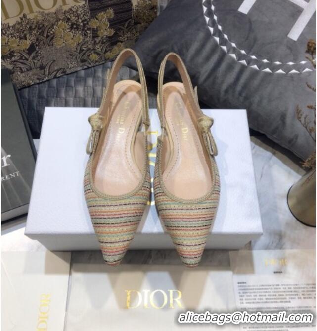 AAAAA Dior J'Adior Slingback Ballerina Flat in Multicolor Gold Metallic Thread Embroidered Cotton 042710