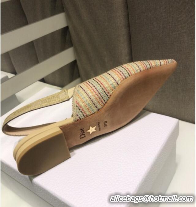 AAAAA Dior J'Adior Slingback Ballerina Flat in Multicolor Gold Metallic Thread Embroidered Cotton 042710