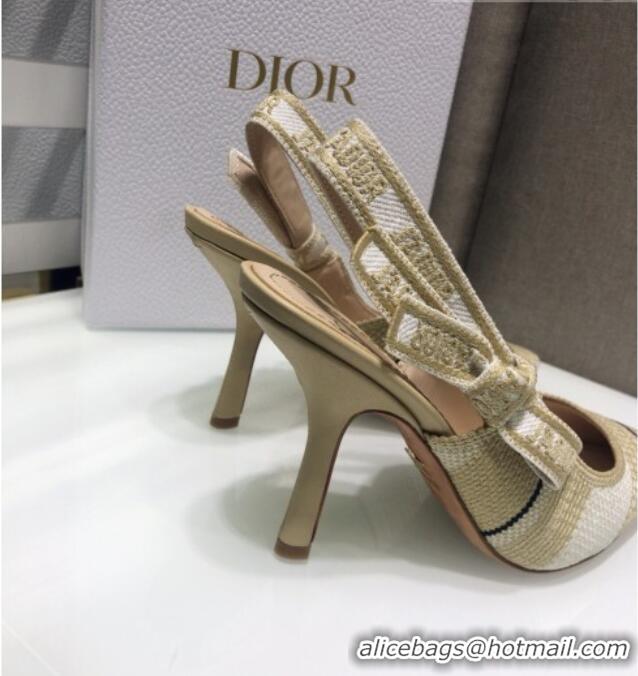 Discount Dior J'Adior Slingback Pumps 9.5cm in Beige Stripes Embroidered Cotton 042711