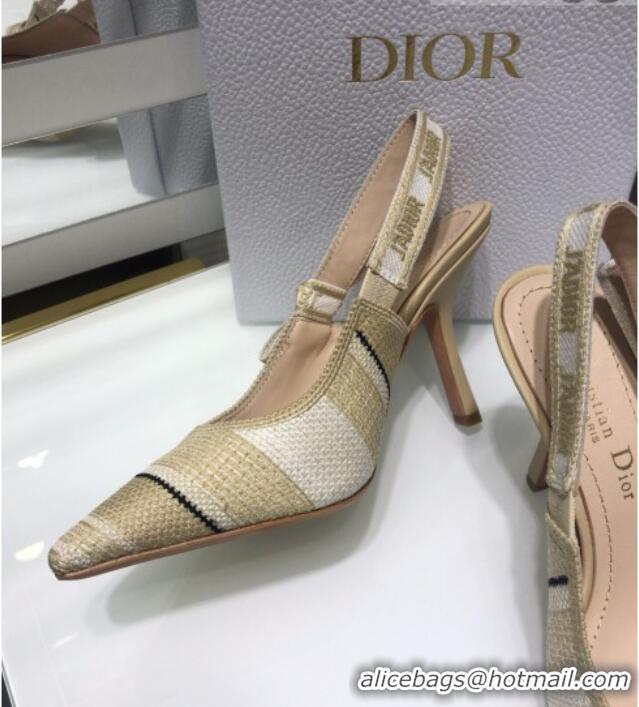 Discount Dior J'Adior Slingback Pumps 9.5cm in Beige Stripes Embroidered Cotton 042711