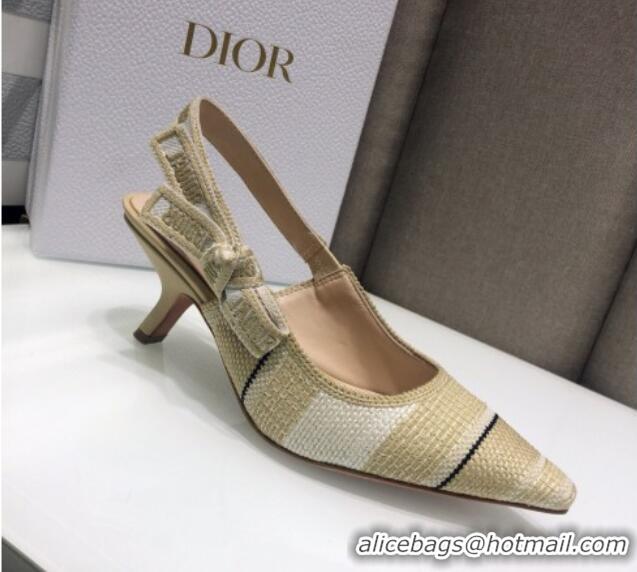 Best Luxury Dior J'Adior Slingback Pumps 6.5cm in Beige Stripes Embroidered Cotton 042712