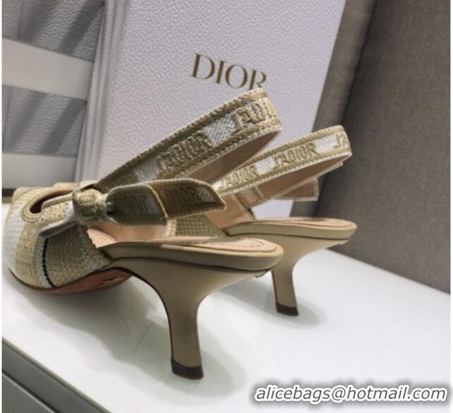 Best Luxury Dior J'Adior Slingback Pumps 6.5cm in Beige Stripes Embroidered Cotton 042712