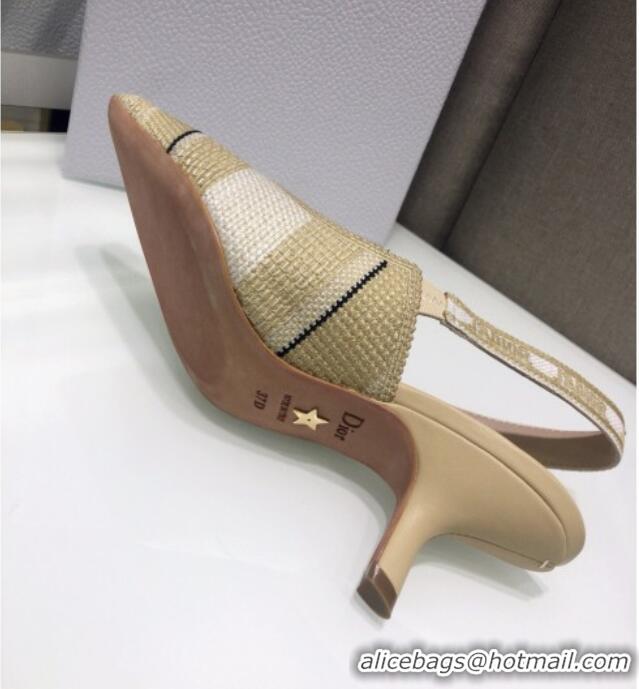 Best Luxury Dior J'Adior Slingback Pumps 6.5cm in Beige Stripes Embroidered Cotton 042712