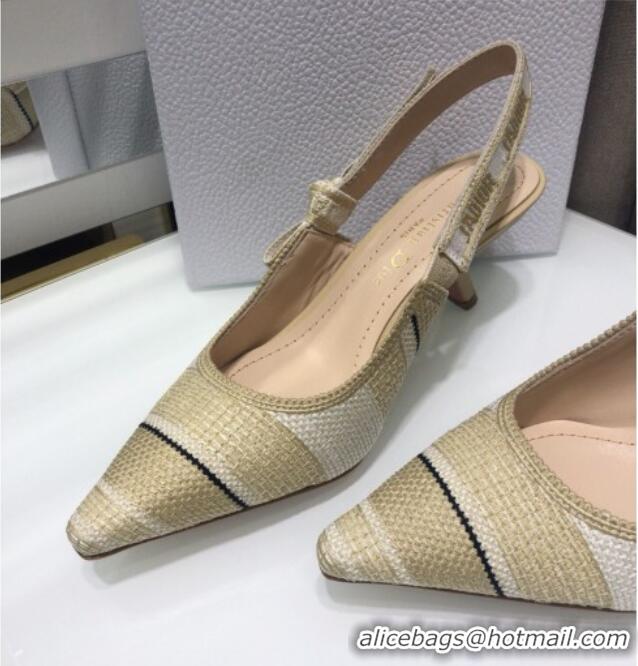 Best Luxury Dior J'Adior Slingback Pumps 6.5cm in Beige Stripes Embroidered Cotton 042712