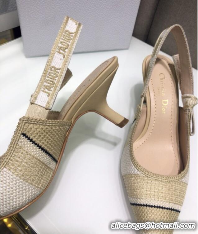 Best Luxury Dior J'Adior Slingback Pumps 6.5cm in Beige Stripes Embroidered Cotton 042712