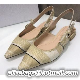 Luxurious Dior J'Adior Slingback Ballerina Flat in Beige Stripes Embroidered Cotton 042713