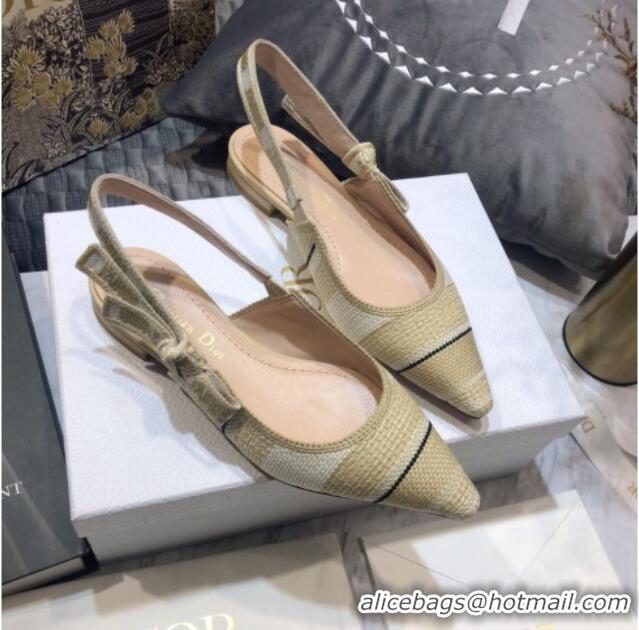 Luxurious Dior J'Adior Slingback Ballerina Flat in Beige Stripes Embroidered Cotton 042713