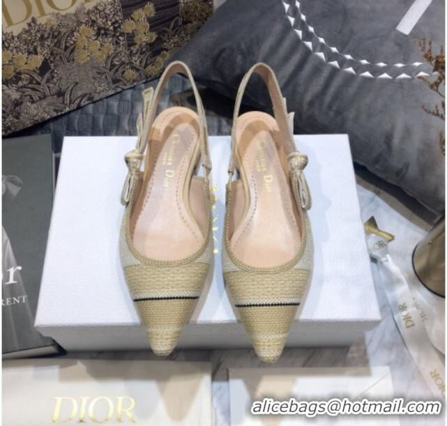 Luxurious Dior J'Adior Slingback Ballerina Flat in Beige Stripes Embroidered Cotton 042713