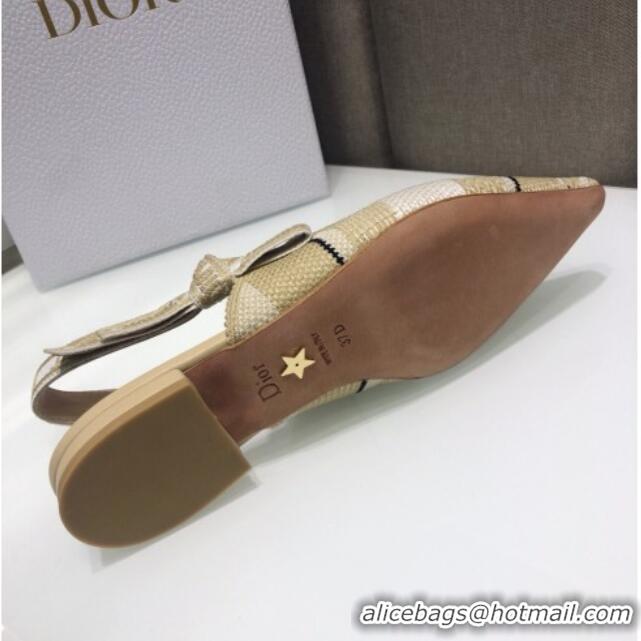 Luxurious Dior J'Adior Slingback Ballerina Flat in Beige Stripes Embroidered Cotton 042713