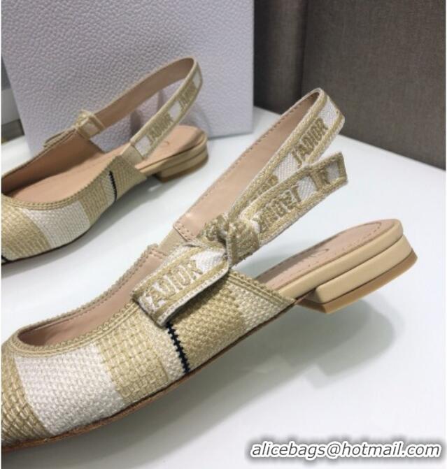 Luxurious Dior J'Adior Slingback Ballerina Flat in Beige Stripes Embroidered Cotton 042713