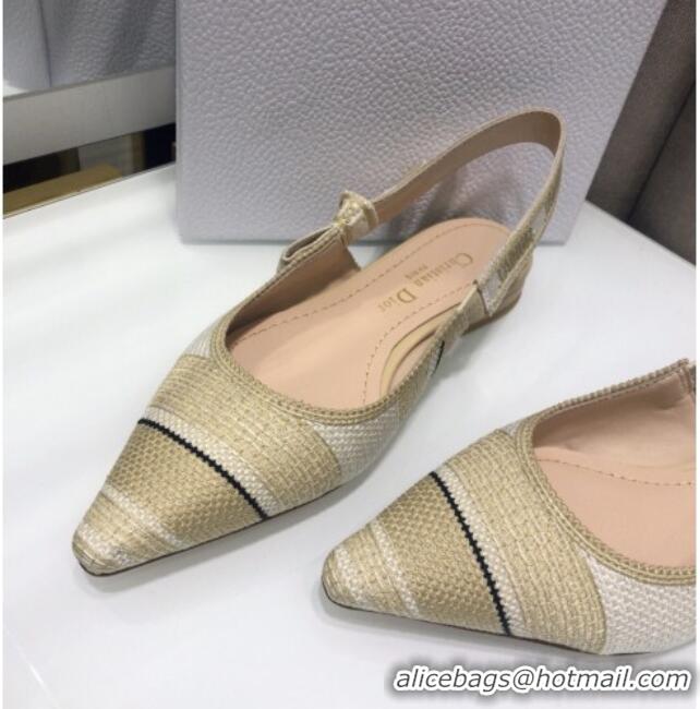 Luxurious Dior J'Adior Slingback Ballerina Flat in Beige Stripes Embroidered Cotton 042713