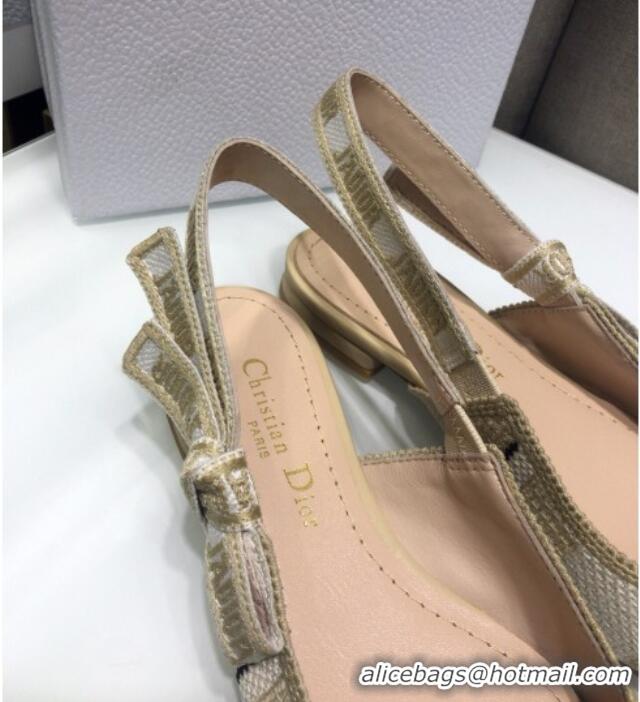 Luxurious Dior J'Adior Slingback Ballerina Flat in Beige Stripes Embroidered Cotton 042713