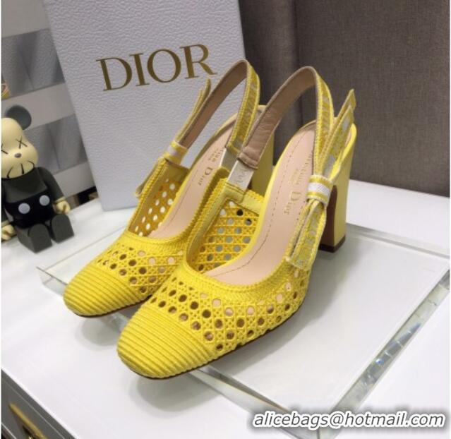 Unique Style Dior x Moi Slingback Pumps 9cm in Yellow Cannage Embroidered Mesh 042713