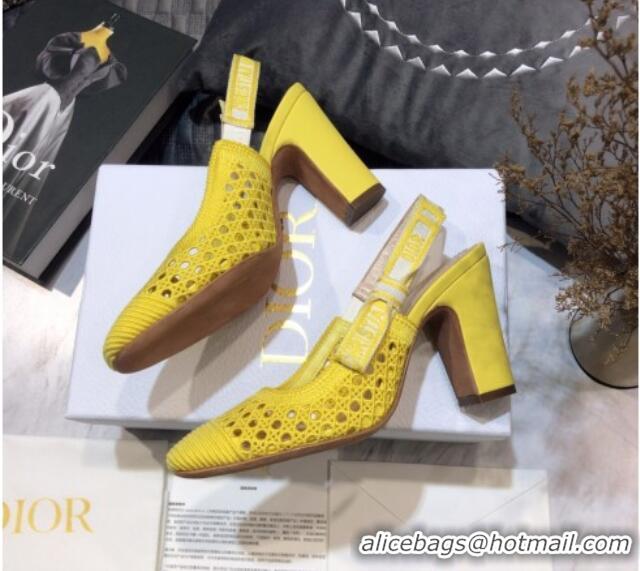 Unique Style Dior x Moi Slingback Pumps 9cm in Yellow Cannage Embroidered Mesh 042713