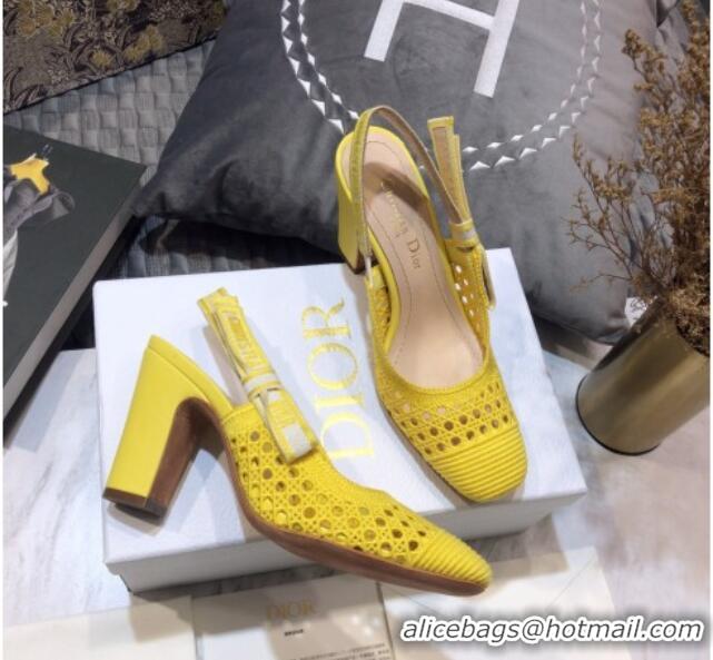 Unique Style Dior x Moi Slingback Pumps 9cm in Yellow Cannage Embroidered Mesh 042713