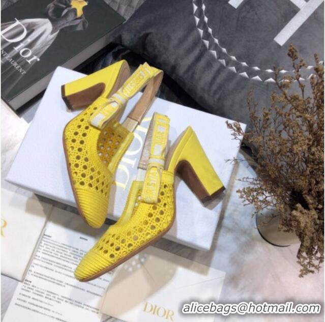 Unique Style Dior x Moi Slingback Pumps 9cm in Yellow Cannage Embroidered Mesh 042713