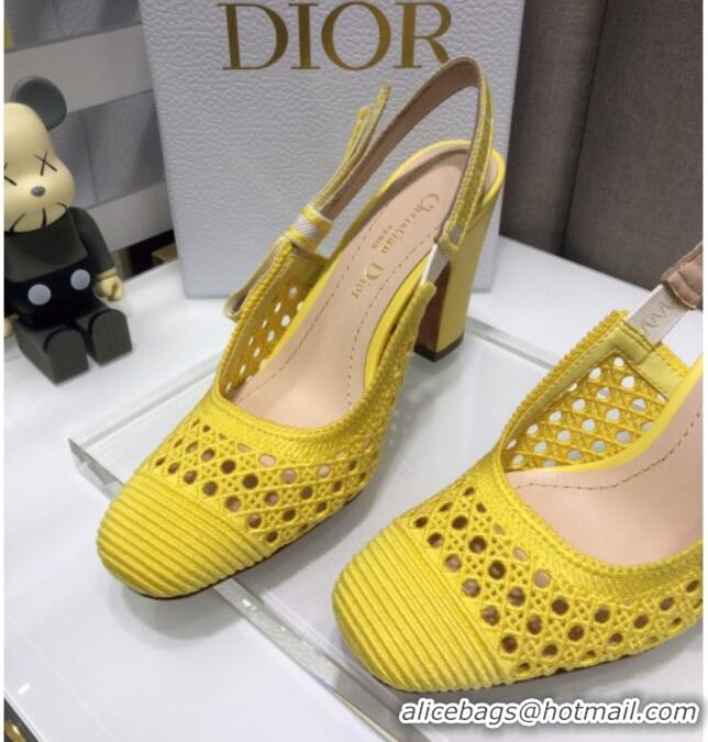 Unique Style Dior x Moi Slingback Pumps 9cm in Yellow Cannage Embroidered Mesh 042713