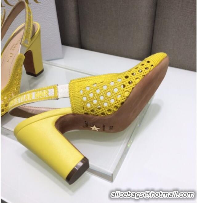 Unique Style Dior x Moi Slingback Pumps 9cm in Yellow Cannage Embroidered Mesh 042713