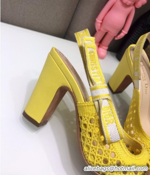 Unique Style Dior x Moi Slingback Pumps 9cm in Yellow Cannage Embroidered Mesh 042713