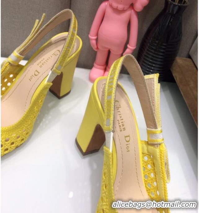 Unique Style Dior x Moi Slingback Pumps 9cm in Yellow Cannage Embroidered Mesh 042713