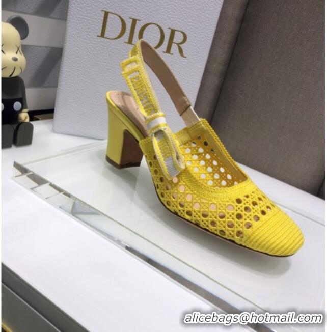 Feminine Dior x Moi Slingback Pumps 6.5cm in Yellow Cannage Embroidered Mesh 042713