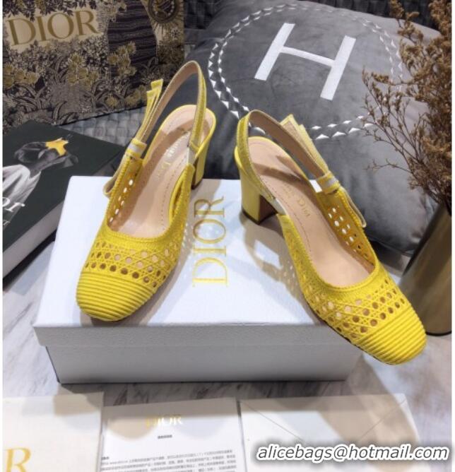 Feminine Dior x Moi Slingback Pumps 6.5cm in Yellow Cannage Embroidered Mesh 042713