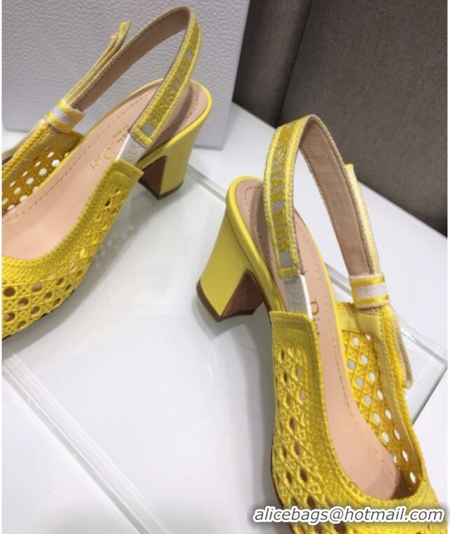 Feminine Dior x Moi Slingback Pumps 6.5cm in Yellow Cannage Embroidered Mesh 042713