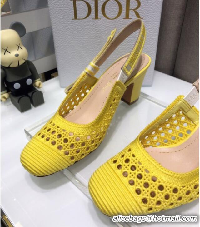 Feminine Dior x Moi Slingback Pumps 6.5cm in Yellow Cannage Embroidered Mesh 042713