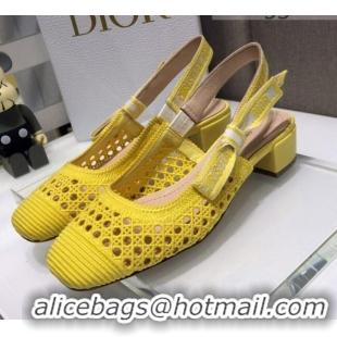 Most Popular Dior x Moi Slingback Pumps 3cm in Yellow Cannage Embroidered Mesh 042713