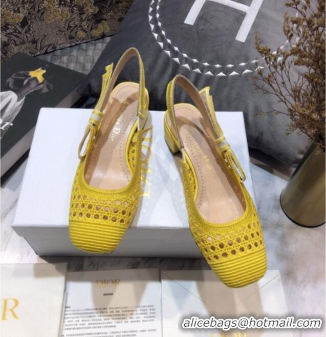 Most Popular Dior x Moi Slingback Pumps 3cm in Yellow Cannage Embroidered Mesh 042713