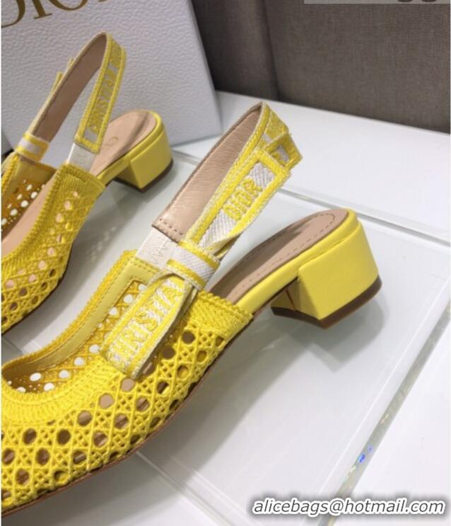 Most Popular Dior x Moi Slingback Pumps 3cm in Yellow Cannage Embroidered Mesh 042713