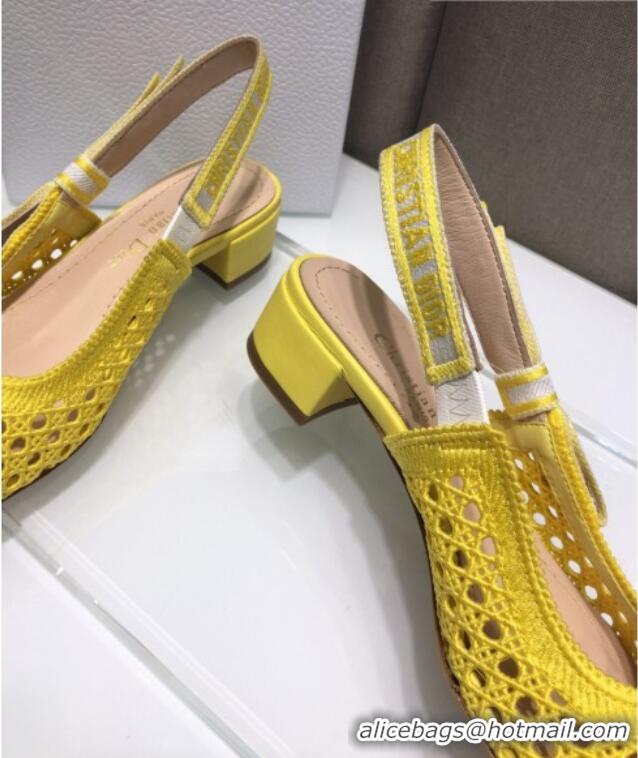 Most Popular Dior x Moi Slingback Pumps 3cm in Yellow Cannage Embroidered Mesh 042713