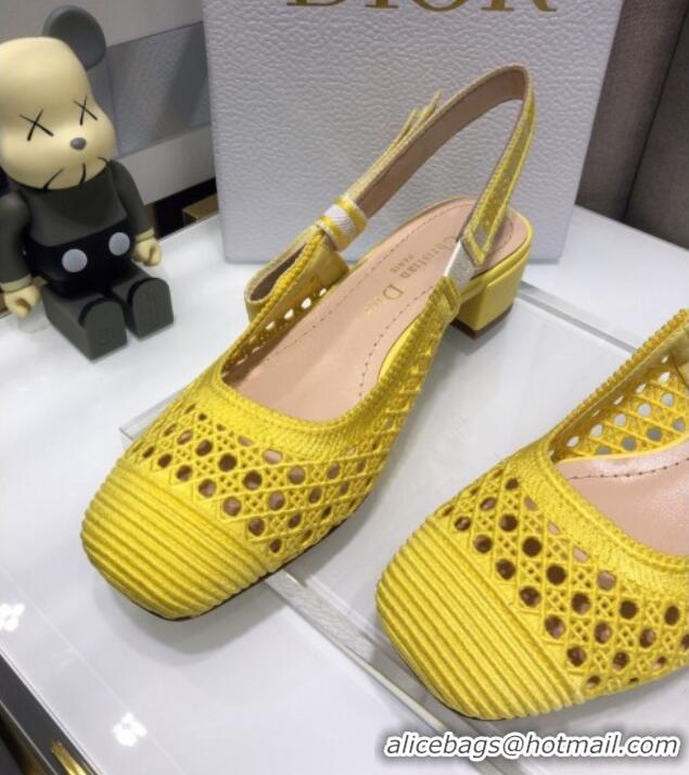 Most Popular Dior x Moi Slingback Pumps 3cm in Yellow Cannage Embroidered Mesh 042713