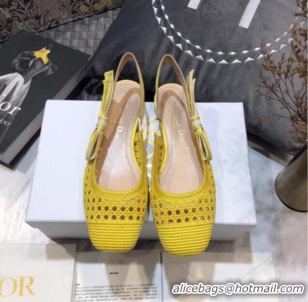 Perfect Dior x Moi Slingback Ballerinas Flats in Yellow Cannage Embroidered Mesh 042713